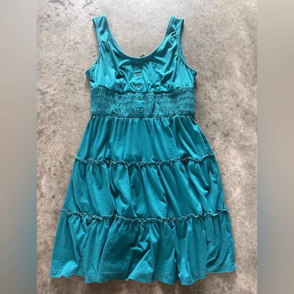 Blue Ruffled Tiered Scoop Neck Sundress